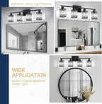 Crystal Modern Bathroom Light Fixtures, 4-Light Black Bathroom Vanity Wall Light, Vanity Lights for Mirror, Restroom, Bedroom (E26 Socket, Bulbs Not Included)