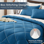HEVUMYI Teal Blue & Ivory Queen Comforter Set - 7-Piece All Season Bed in a Bag Queen, Ultra Soft Bedding Set with Comforter, Flat Sheet, Fitted Sheet, Pillowcases, Pillow Shams, Teal Blue & Ivory