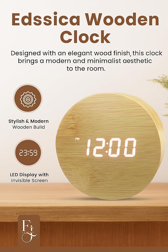 Wooden Alarm Clock Led Aesthetic Modern Alarm Digital Led Light for Desk with Large Display Elegant Aesthetic Gift