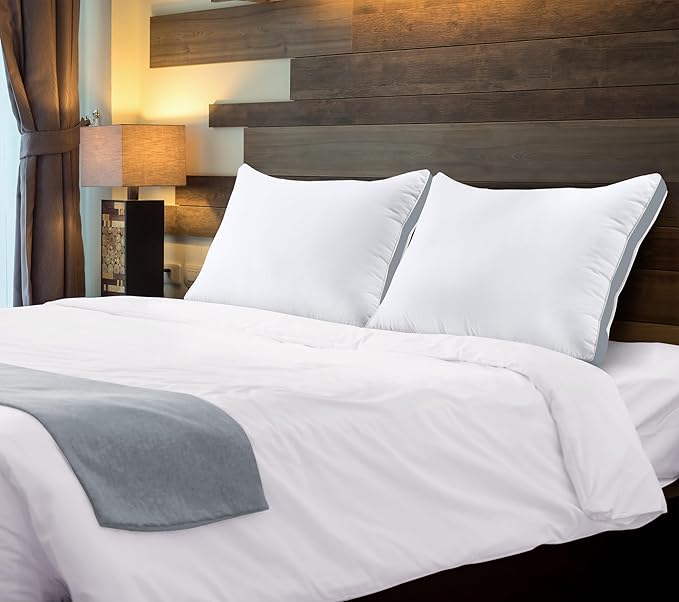 Utopia Bedding Bed Pillows for Sleeping Standard Size (Grey), Set of 2, Soft & Fluffy Pillow with Down Alternative Filling, Cooling, Hotel Quality, Gusseted Pillow for Back, Stomach or Side Sleepers