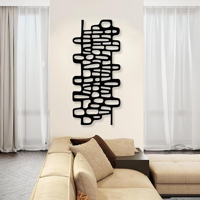 Cadeali Abstract Geometric Metal Wall Art, Modern Circles Metal Decor, Minimalist Line Art, Long Narrow Sign, Luxury Modern Artwork for Living Room, Farmhouse, Office (Black, 35"x16" | 90x41cm)
