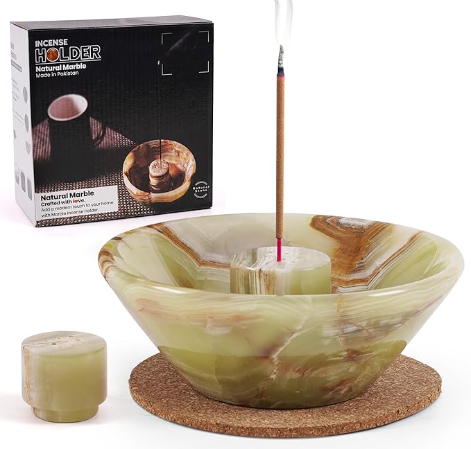 Radicaln Marble Incense Holder for Stick 5.5" Inches Green Handmade Palo Santo Holder, Ideal Marbles Ashtray & Incense Holder Marble for Bedroom
