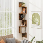 Tangkula 5-Tier Corner Shelf Wall Mount, Farmhouse Floating Corner Bookshelf, Industrial Modern Display Shelf Stand, Wooden Storage Organizer for Living Room Home Office (1, Rustic Brown)
