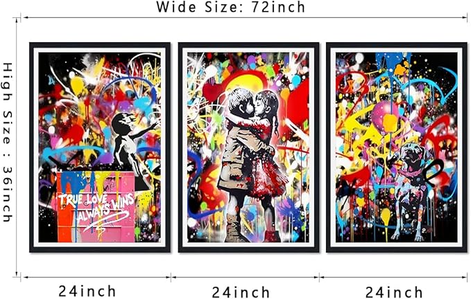 Novatique Graffiti Canvas Wall Art Street Canvas Wall Decor Colorful Pictures Prints Boy and Girl Paintings for Living Room Bedroom,24" x 36" x 3pcs