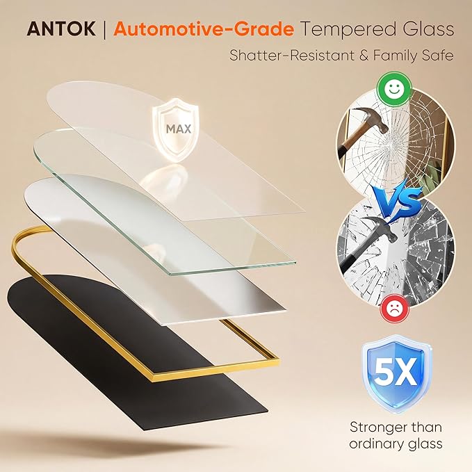 Antok Full Length Mirror, 78"x38" Floor Mirror, Arched Floor Standing Freestanding Arch Full Body Mirrors with Stand for Bedroom, Hanging Mounted for Living Room Cloakroom,Gold