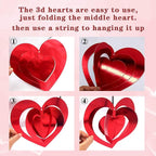 Deloky 32 Pcs Valentine's Day Heart Hanging Foil Decorations, Swirl Red Hearts Ornaments, 3D Heart Garland Ornaments for Valentine's Day Wedding Anniversary Tree Party Decoration