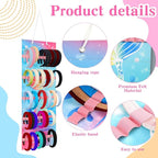 Tudomro Hanging Headband Holder for Girls Felt Hair Accessories Organizer with 60 Elastic Bands Bow Hanger for Girls Hair Bows Without Headbands(Mermaid,Bright Color)