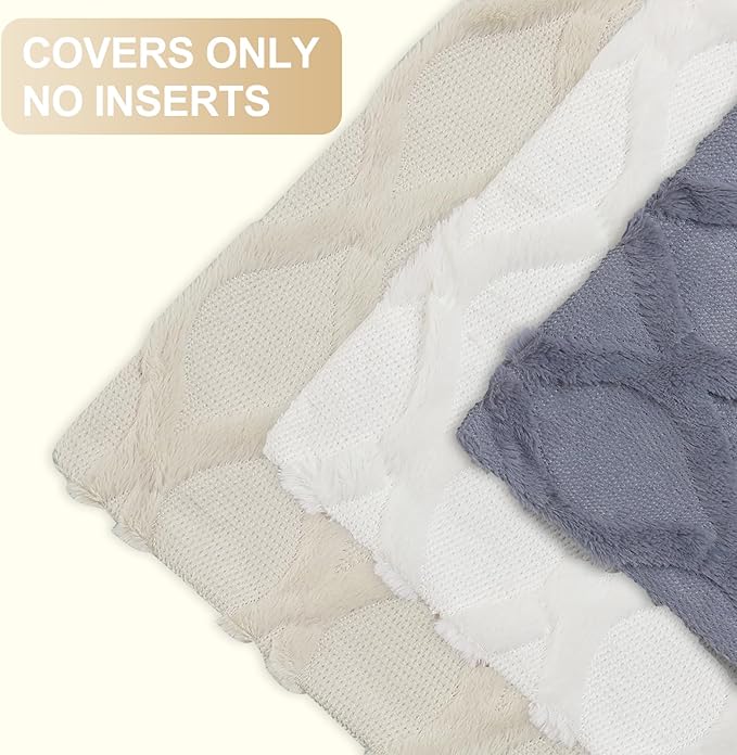 decorUhome Spring Throw Pillow Covers 16x16 Inch Set of 2, Soft Plush Faux Fur Wool Cream White Couch Pillow Covers, Decorative Neutral Pillow Cases for Bed Sofa Living Room Home Decor