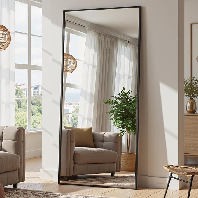 Full Length Mirror, 72"x32" Full Body Mirror, Oversized Floor Mirrors, Leaning Free Standing Mirrors, Hanging Mounted Large Mirrors for Bedroom Dressing Room, Cloakroom, Black