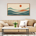 CHDITB Coastal Long Horizontal Framed Wall Art, Minimalist Sea Wall Decor, Waves Line Artwork Ocean Waves Painting, Modern Coastal Art Prints for Beach House Decor Nautical Theme Room 40”x20”x1