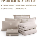 Monbix California King Comforter Set - 7 Pieces Cationic Dyeing Oatmeal Bed in a Bag Cal King Bed Sets with Comforter, Sheets, Pillowcases & Shams, Reversible Bedding Comforters Sets
