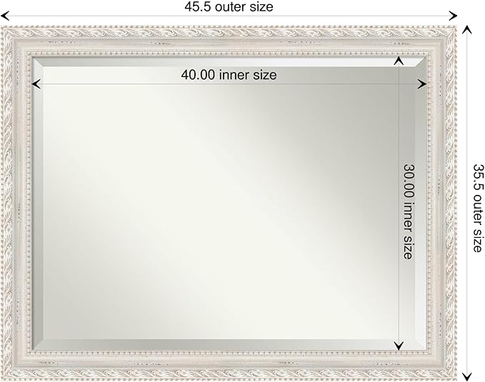 Amanti Art White Wall Mirror 36x46 Opera Off White Rectangle Bathroom Mirror for Wall Decor Living Room, X-Large Traditional Wood Frame, Hangs Horizonally and Vertically, Bathroom Decor, Beveled Edge