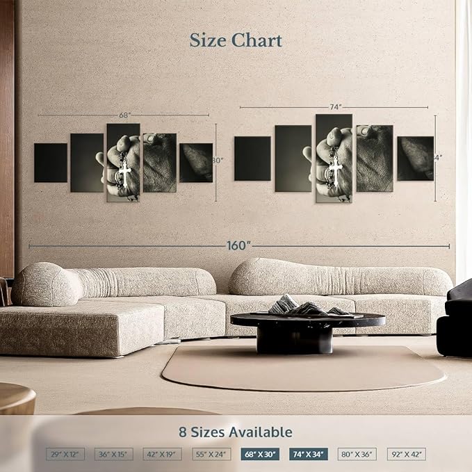 Elephant Stock Christian Prayer Canvas - 5 Panel Pictures Decor - Digital Design Canvas Print - Christian Wall Decor - 74" X 34"