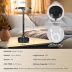 Rechargeable Cordless LED Table Lamps Touch Sensor Light, 3-Levels Portable Dimming Wireless Battery Operated Lamp，Nightstand Lamp/Night Light/Restaurant Table/Outdoor/Coffee/Bar (Black)