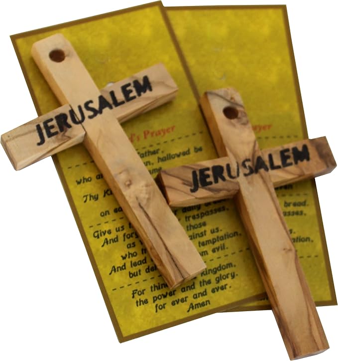 Holy Land Market Olive Wood Cross Pair - 4 Inch Wall Hanging from Bethlehem, Handcrafted Religious Decor