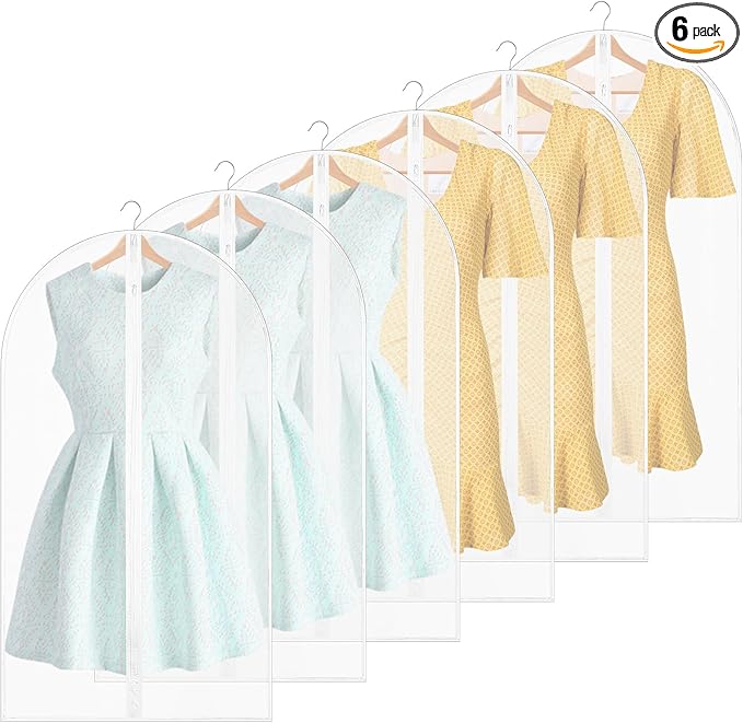 Sintuff 6 Pcs 24'' x 40'' Clear Garment Bags Bulk Clear Hanging Clothes Cover with Full Zipper Hanging Travel Garment Cover Bags for Clothes Storage