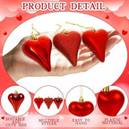 18 Pcs Valentines Tree Heart Ornaments Red Valentines Tree Decorations 3 Style 3.2" Heart Shaped Valentine Hanging Ornaments for Christmas Tree Wedding Party Decoration