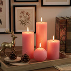 Pink Rustic Textured Pillar Candles Set - 4 Pcs Assorted Sizes Unscented Pillar Candle, Decorative Farmhouse Candles for Home Centerpiece Decor, Holiday Dinner Table, Dripless & Smokeless