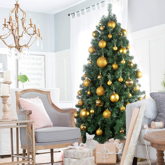 Gold 1.6" Small Christmas Balls Christmas Tree Decoration Ornaments Shatterproof Hanging Balls for Birthday Halloween Holiday Wedding Decorations Set of 36pcs