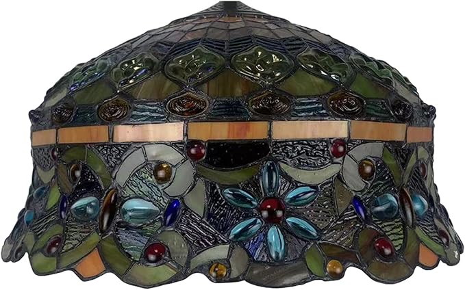 Tiffany Lamp Shade Replacement Only 16X9 Inch Stained Glass Banker Jeweled Lampshades 1 Pcs Hat Light Cover Accessories for Table Lamp Floor Lamp Desk Reading Lights Study Room Lights