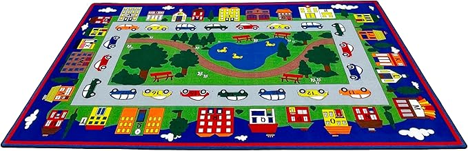 KIDCARPET.COM Around Town Play Mat Rug | Interactive Activity Carpet for Preschool Playroom Toy Car Track, 4' x 6'