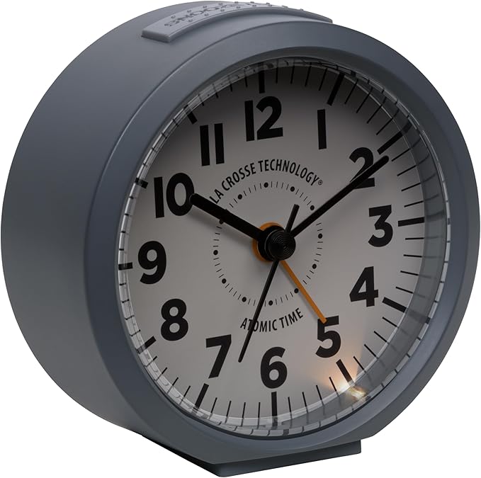 La Crosse Technology 617-710-INT 4-Inch Round Gray Atomic Analog Alarm Clock