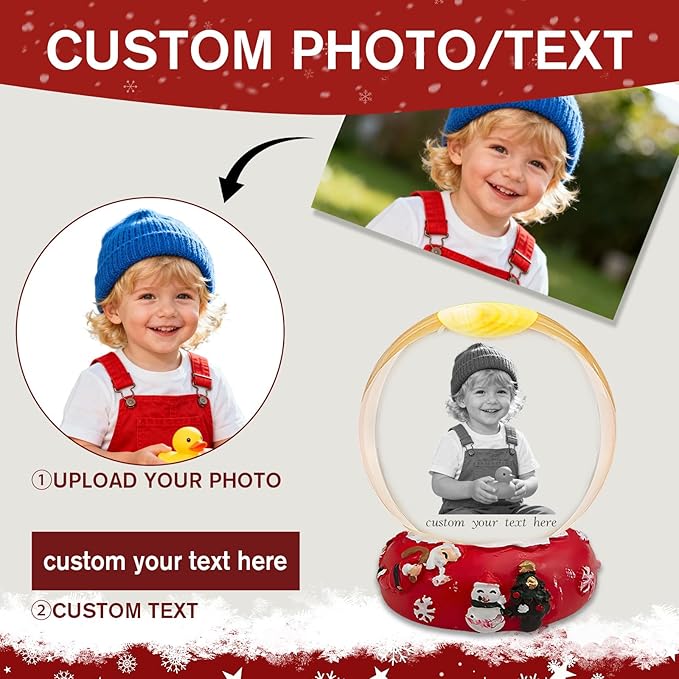 Custom Crystal Ball with Light Customized Photo Snow Globe with Engraving Text Baby' s First Christmas Personalized Christmas Ornaments Gifts for Family Couples Friends