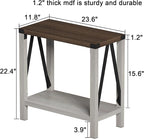 ChooChoo Farmhouse End Table for Small Spaces, Narrow Side End Table with Storage Shelf, Rustic A-Design Nightstand Sofa Table for Living Room, Bedroom (White & Brown)