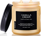 M&SENSE Vanilla Soy Candles, Medium 2 Wick 11.6oz 70 Hours Burning Time, All Natural Organic Soy Wax, Relaxing Aromatherapy Scented Candle, Housewarming Gift for Women and Men