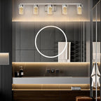 SineRise 5-Light Brushed Nickel Vanity Light with 3 Color Modes (3000K/4000K/6000K), Eye Protection LED Bathroom Light Fixture, Dimmable Modern Wall Light Over Mirror with Clear Glass Shade
