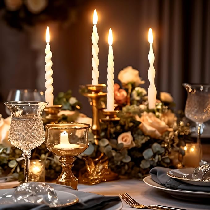 Nuanchu 4 Pcs 7.87 Inch Twisted Taper Candles Wax Unscented Smokeless Spiral Swirl Candlesticks for Wedding Holiday Dinner Party Home Decorations(White)