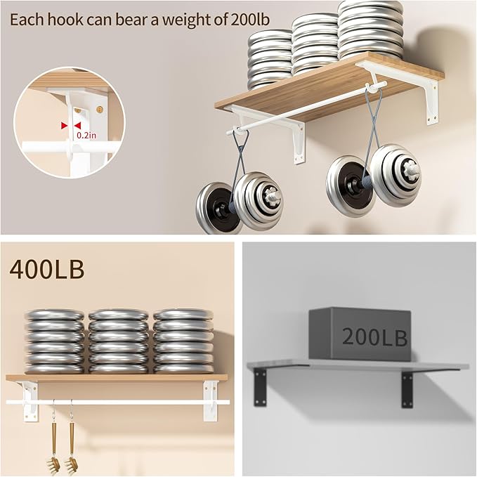 Closet Rod Support Bracket White WYGWP 14 inch Heavy Duty Shelf Brackets with Rod Holders Support 400lbs Wall Mounted Sturdy 2 Pack