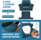 H.VERSAILTEX Sofa Cover 2 Piece T Cushion Armchair Slipcovers Velvet Couch Cover Furniture Protector Stretch T Cushion Sofa Covers for 1 Cushion Couch with 1 Individual T Cushion Covers, Deep Teal