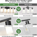 5-Light Bathroom Light Fixtures, Vanity Light with Milky White Shades, Matte Black Bathroom Light Fixtures Over Mirror, Modern Bathroom Wall Lamp for Mirror Living Room Cabinet Bedroom