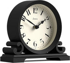 JONES CLOCKS® Saloon Mantel Clock | Traditional Double Scroll Design | Black | Contemporary Classic Style for Desk, Table, Shelf or Bedside