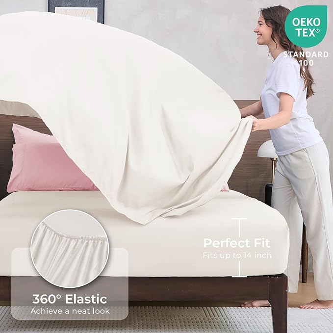 HEVUMYI King Comforter Set - 7-Piece All Season Bed in a Bag King, Ultra Soft Bedding Set with Comforter, Flat Sheet, Fitted Sheet, Pillowcases, Pillow Shams, Pink & Ivory