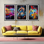 Novatique Game Wall Decor Cool Gaming Wall Art Pop Street Art Canvas Prints Video Gamer Watercolor Poster Framed for Living Room Bedroom,24" x 36" x 3pcs