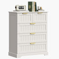 5 Wooden Drawer Dresser for Bedroom Storage, Modern Farmhouse Wood Chest of Drawers with Metal Handles, Wide Storage Cabinet for Closet, Living Room, or Entryway White