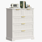 5 Wooden Drawer Dresser for Bedroom Storage, Modern Farmhouse Wood Chest of Drawers with Metal Handles, Wide Storage Cabinet for Closet, Living Room, or Entryway White