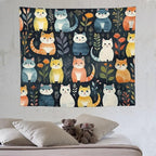 VUMIVI Cartoon Abstract Cat Tapestry Fun Cute Animals Plants Bohemian Modern Art Color Illustration Tapestry Wall Hanging for Living Room Bedroom Dorm Classroom Aesthetic Decor W60xL50in