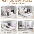 Bean Bag Chairs for Adults,Folding Sofa Bed,Floor Couch Bed, Foam Filling Fold Floor Mattress with Washable Soft Faux Fur Cover, Leisure Floor Couch for Bedroom Living Room(Cream, Double)