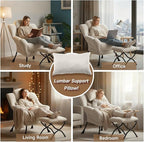 Lazy Chair with Ottoman, Modern Accent Chair with Lumbar Pillow, Beige Sofa, Lounge Chairs with Folding Footrest, Oversized Supportive Chairs for Bedroom, Reading