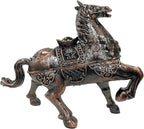 Metal Ornament Galloping Horse Statue Classic Bronze Finish Luxury Home Decor Multi Functional Sculpture for Living Room Office Desk Feng Shui Art with Set of 5 Lucky Charm Ancient Coins (D3 Bronze)