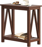 ChooChoo Farmhouse End Table, Narrow Side Table, Slim End Table with Storage Shelf for Small Spaces, Rustic Nightstand, for Living Room, Bedroom Walnut