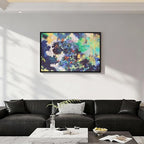 Charouse 1 Piece Framed Wall Decor Blue Green Abstract Eclectic Pastoral Vintage Artistic Wall Art for Living Room Office Bedroom Cafes Vibrant Spots Nature Architecture Pictures Christmas GIft Wall Decor 24*16 Inch