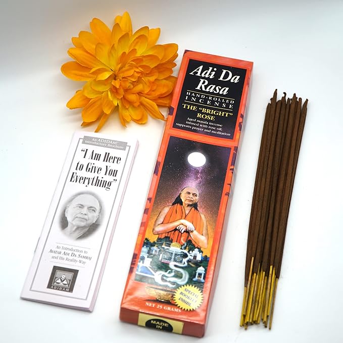 Adi Da Rasa The Bright Rose All Natural Incense: Aged Masala Oil, Incense of Subtle Floral Aroma, All Occasions - 20 Sticks Long Burn for Meditation