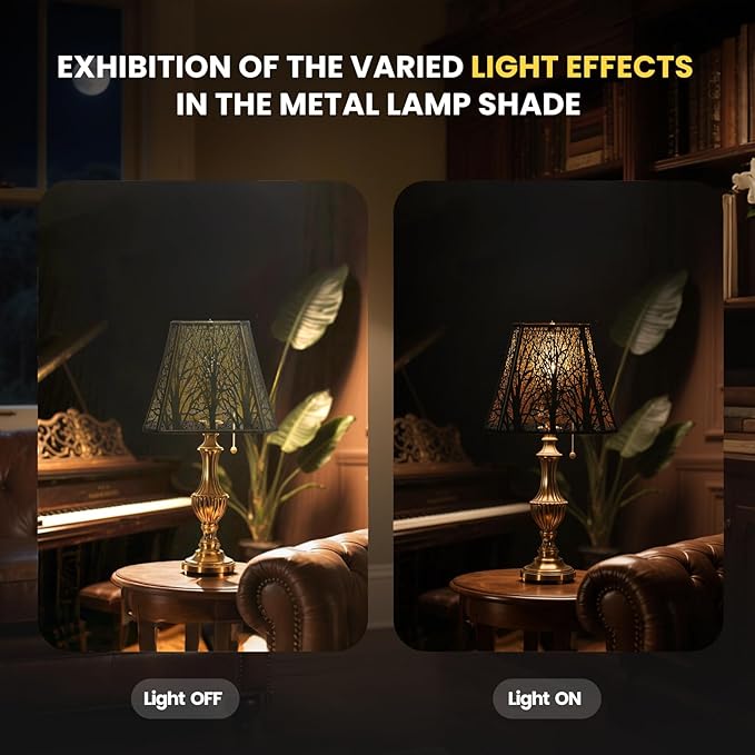 Rectangle Large Metal Lampshade Forest Etching Forest Lamp Shade Pattern Fits For Table Lamps And Floor Lamps Spider Fitter (8+6)" Top x (13.8+8)" Bottom x 11" High