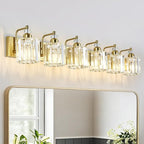 6-Light Modern Vanity Lights Brushed Brass Bathroom Light Fixtures Over Mirror Gold Bathroom Vanity Lighting with Crystal Shade E26 Base Wall Sconce for Bedroom Living Room Restroom Wall Lamp