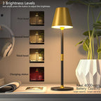 2-Pack Cordless Table Lamps - 5000mAh Rechargeable Battery Operated Desk Lamp, 3-Level Dimmable LED Night Light for Bedroom, Dining, Restaurant - Metal Design(Gold&Black 2-Pack)