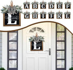 Ultra Large 14'' Last Name All Year Round Front Door Wreath with 26 Initial Letter Welcome Sign All Seasons Eucalyptus Garland and Bow Wreaths for Front Door Porch Farmhouse Decoration (L)